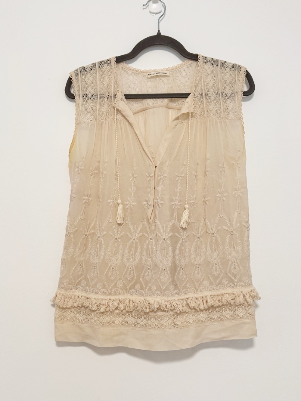 Ulla Johnson Boho Silk Sleeveless Blouse with Tassel and Fringe Size 2